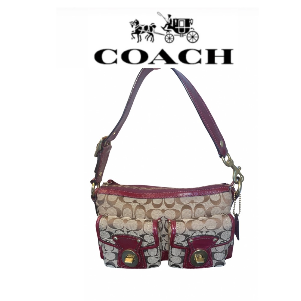 Coach Legacy EUC Signature Canvas Burgundy Wine Shoulder Bag.